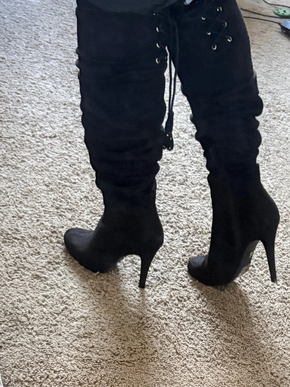 NIB Thalia Sodi Black Suede Over The Knee Slouch Heel Boots 6M